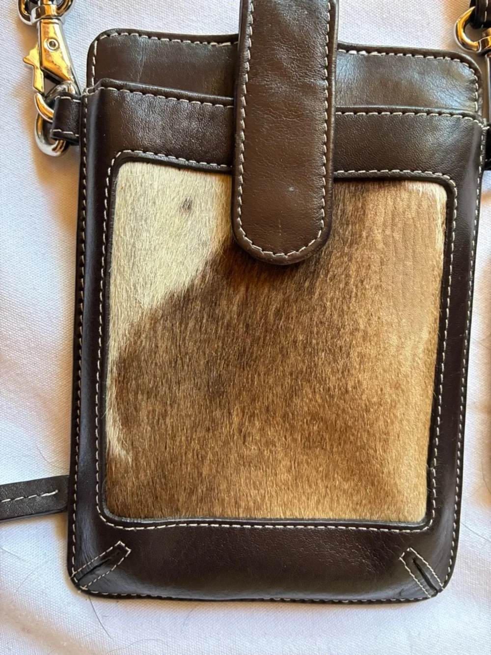 2 Croc-Embossed Wallets Brown Leather Card Wallet with Gold Snap and Calf Hair